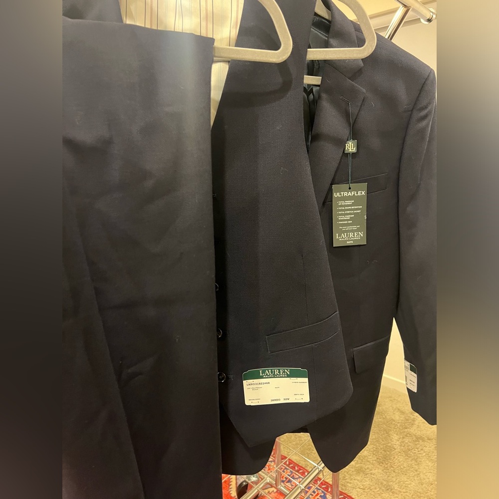 Brand NEW with Tags Lauren Ralph Lauren Suit with Blazer, vest, and pants. Navy